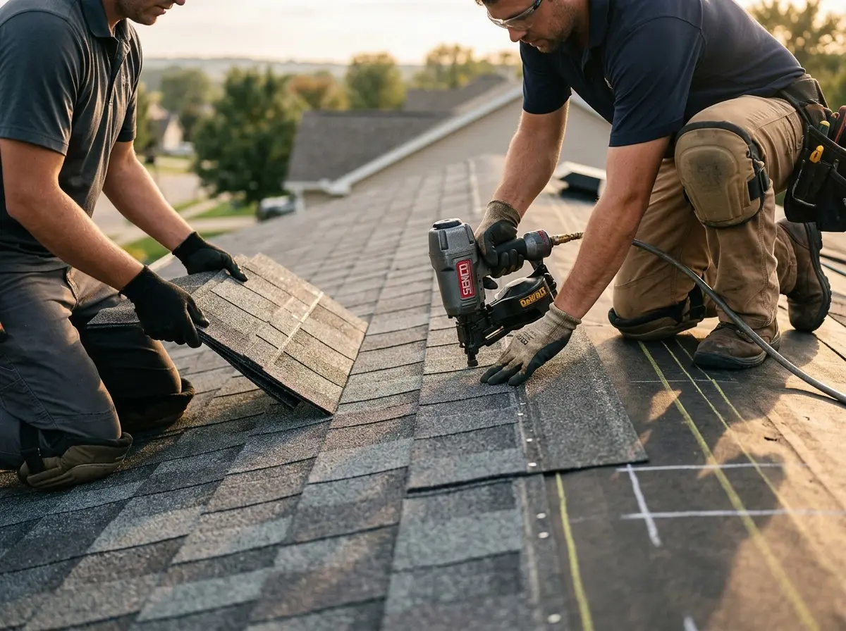 Professional roofer working on a residential roof in Tooele